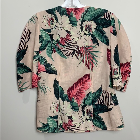 [SOLD] Zara tropical floral puff shoulder cross front top - Picture 5 of 6